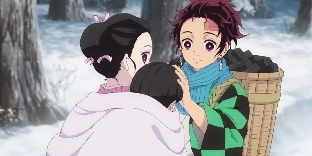 Tanjiro happy with his family in Demon Slayer.