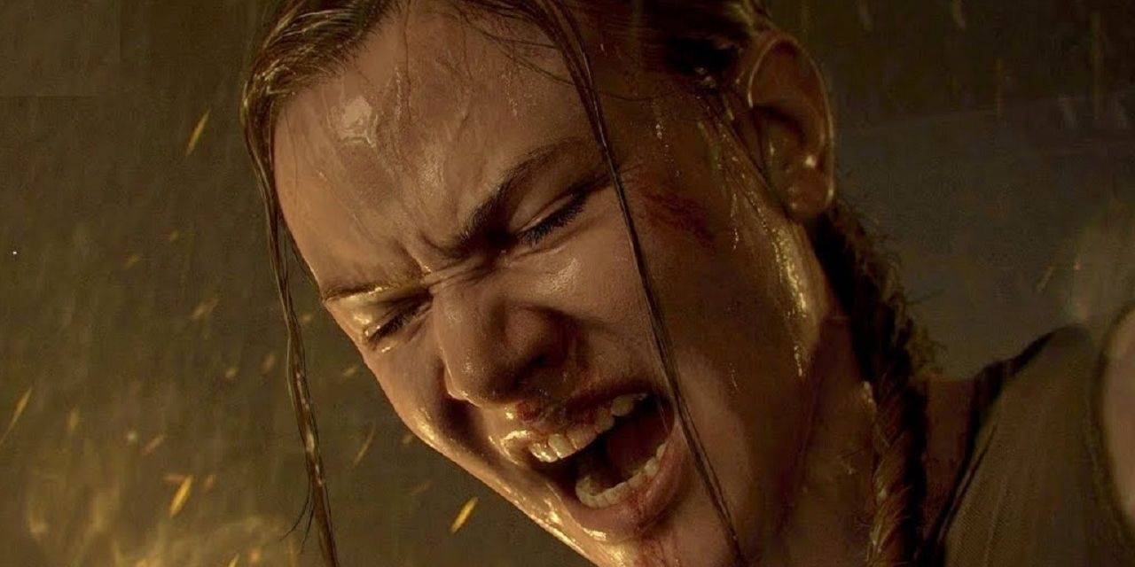 Close up of Abby screaming in The Last of Us Part II
