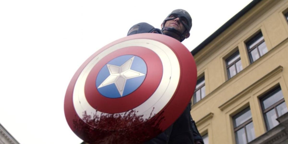 John Walker with blood on his shield in The Falcon and the Winter Soldier.