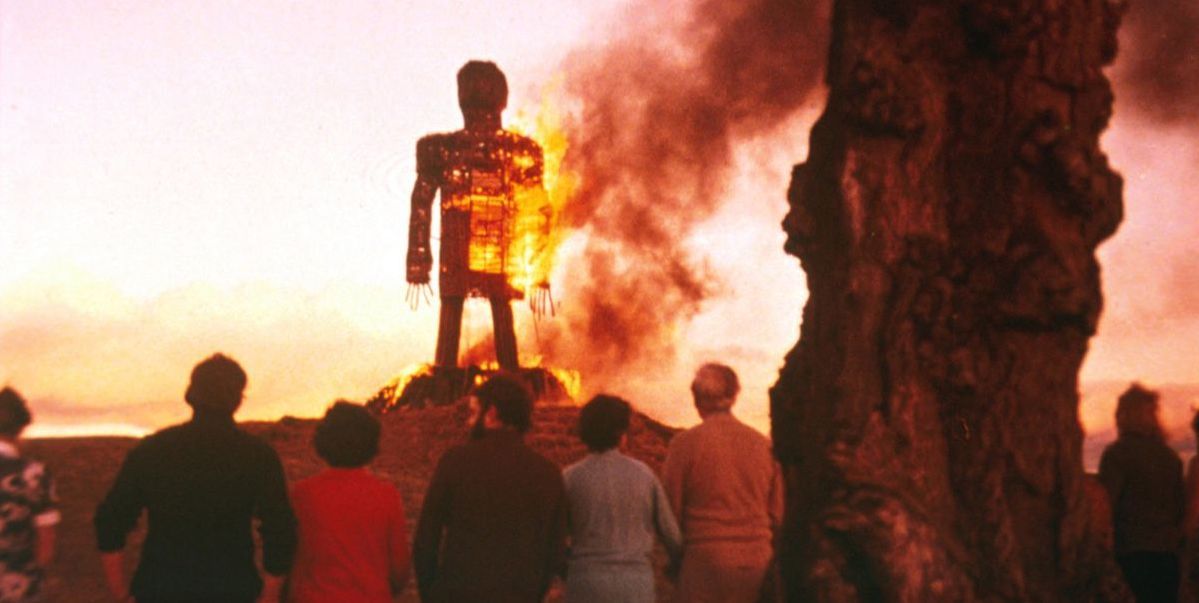 The classic shot of the burning Wicker Man.