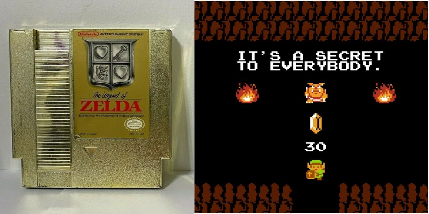 Split image Legfend of Zelda Classic NES gold cartridge, screenshot 