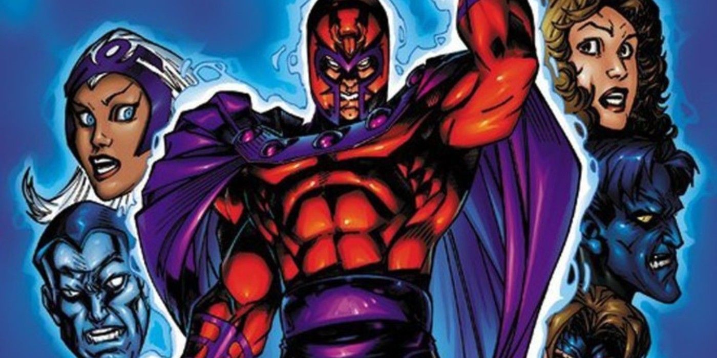 Magneto surrounded by the X-Men's visages in Marvel Comics