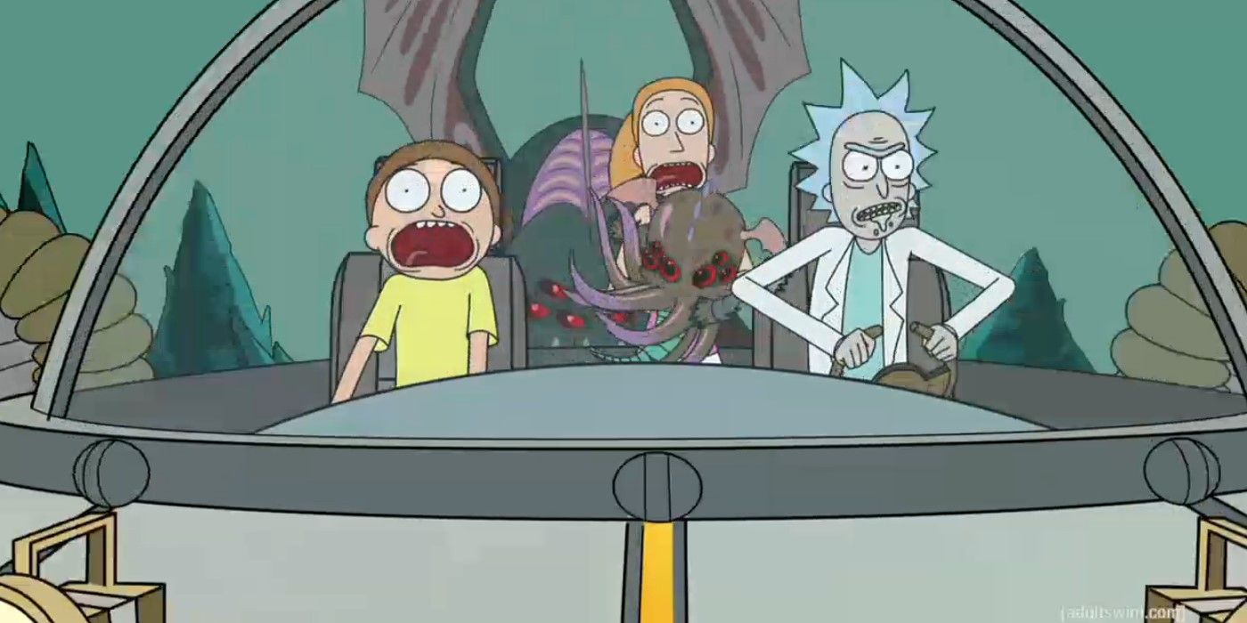 Rick Morty and Summer with baby Cthulu in Rick and Morty