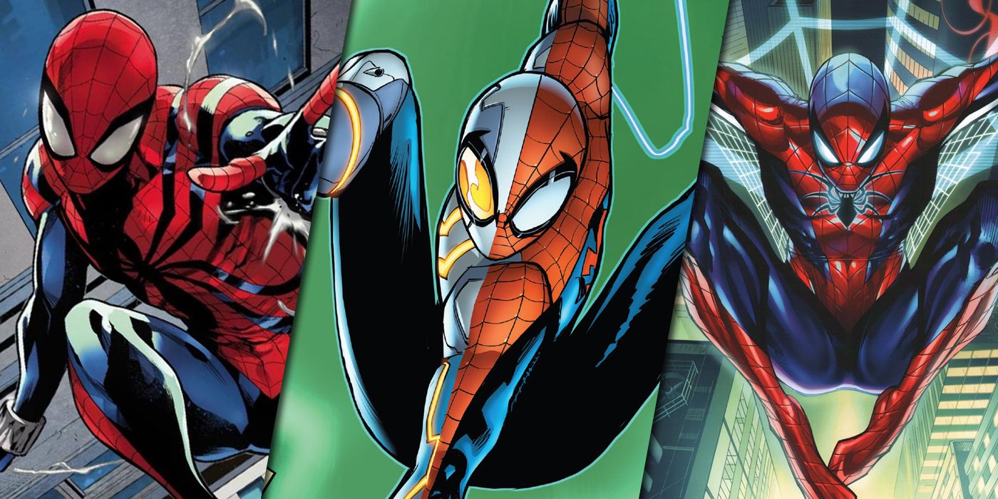 Ben Reilly with Peter Parker in his old and new Spider-Man costumes