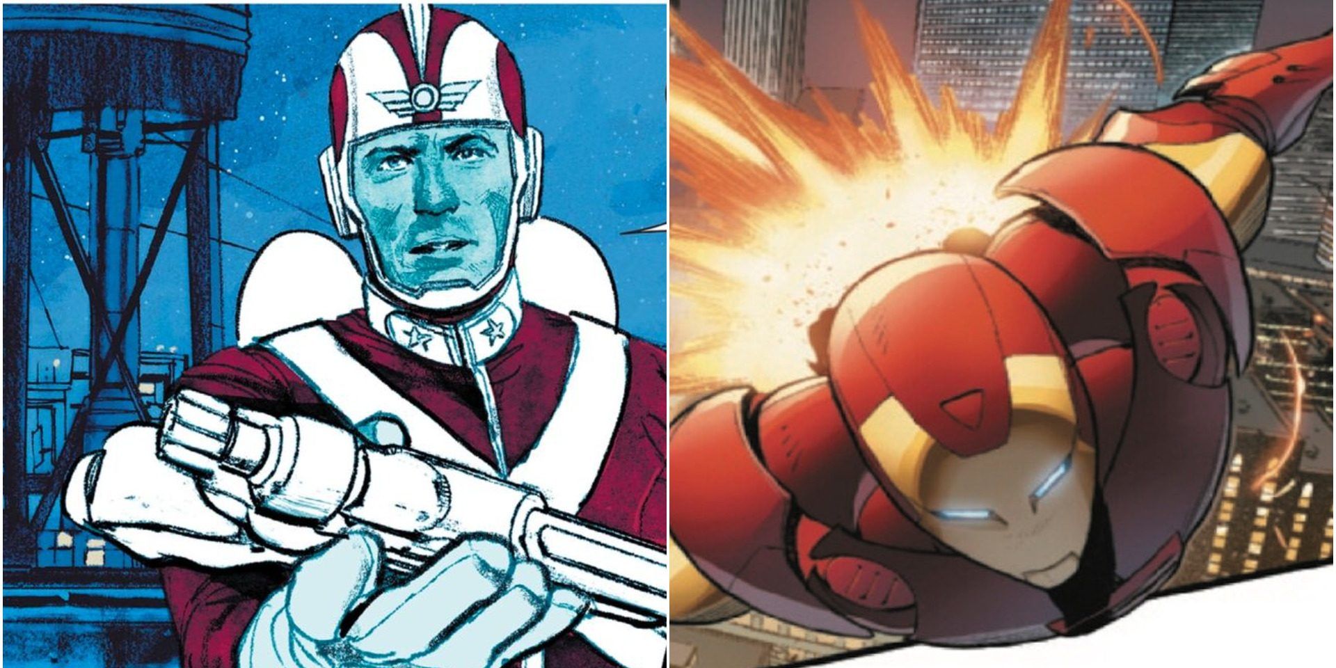 Split image of Adam and Tony Stark