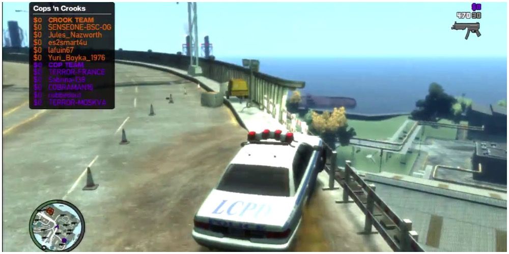 A player going off a bridge in Cops n' Crooks