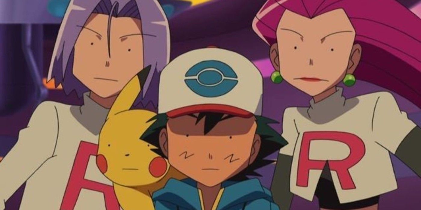 Ash, Pikachu, and Team Rocket in Pokemon