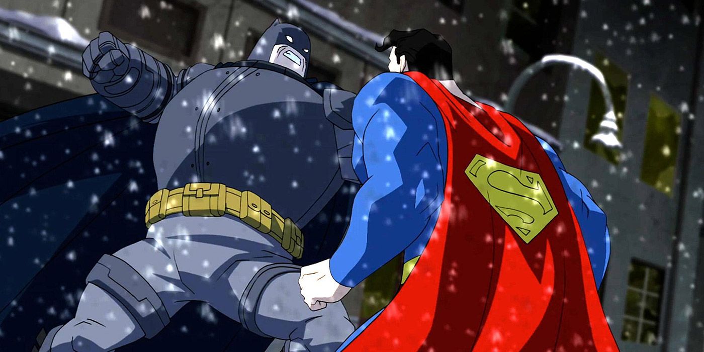 Batman fights Superman with his powered exo-suit