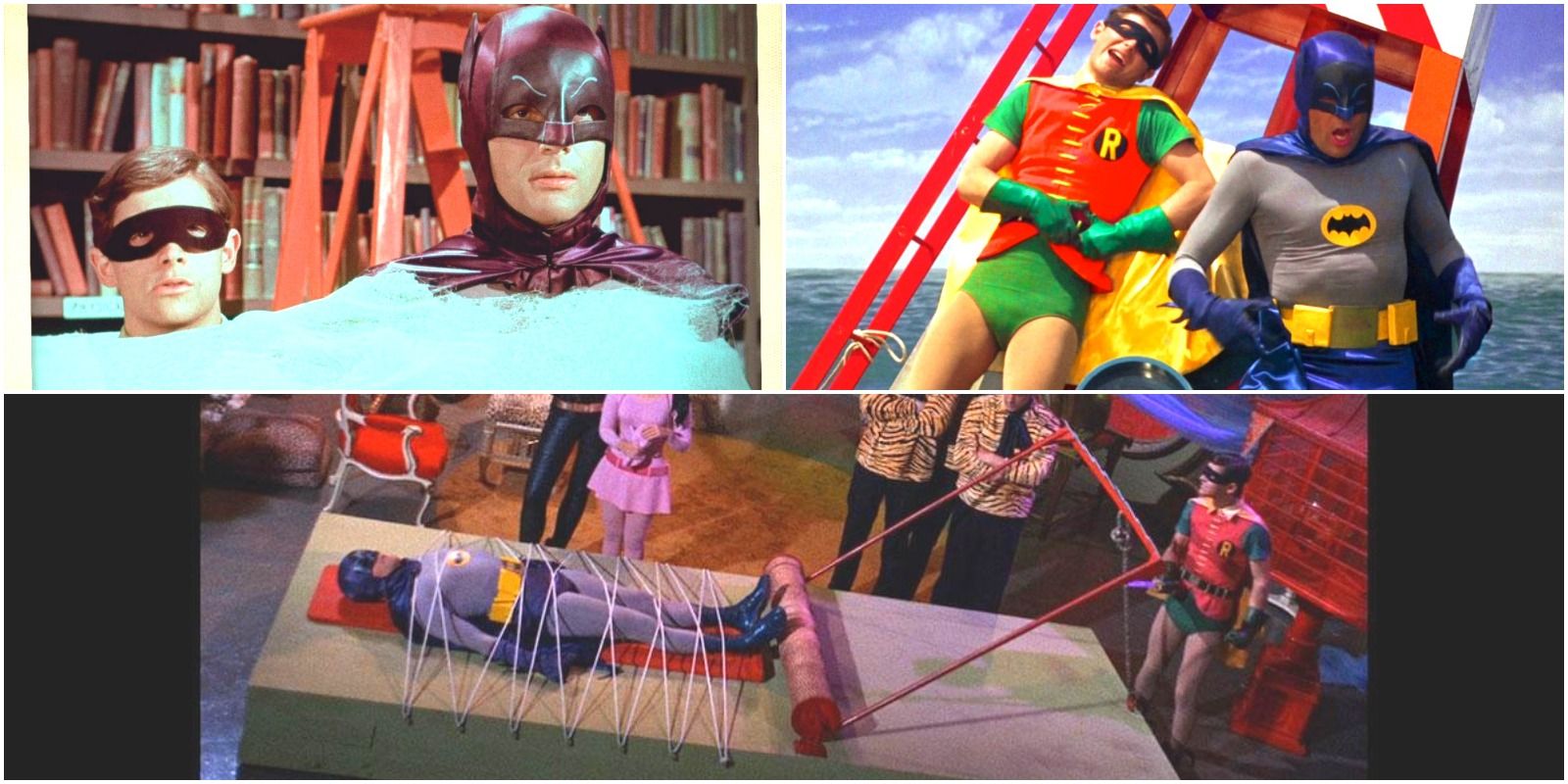 Batman and Robin in various traps from the 1966 show