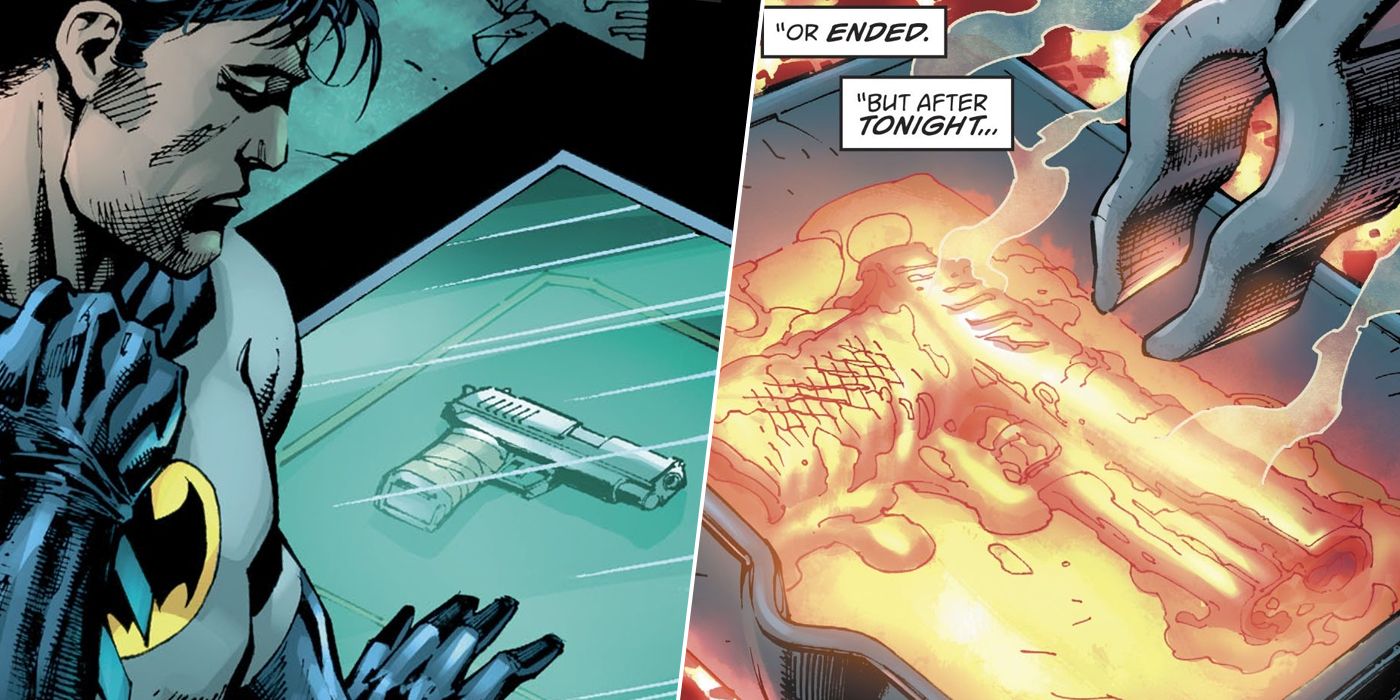 Batman and the gun that killed his parents as its melted down