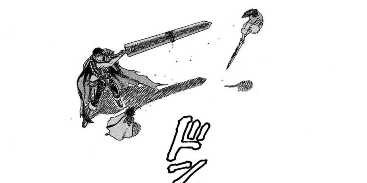 Guts the Black Swordsman Berserk cutting down a little girl manga