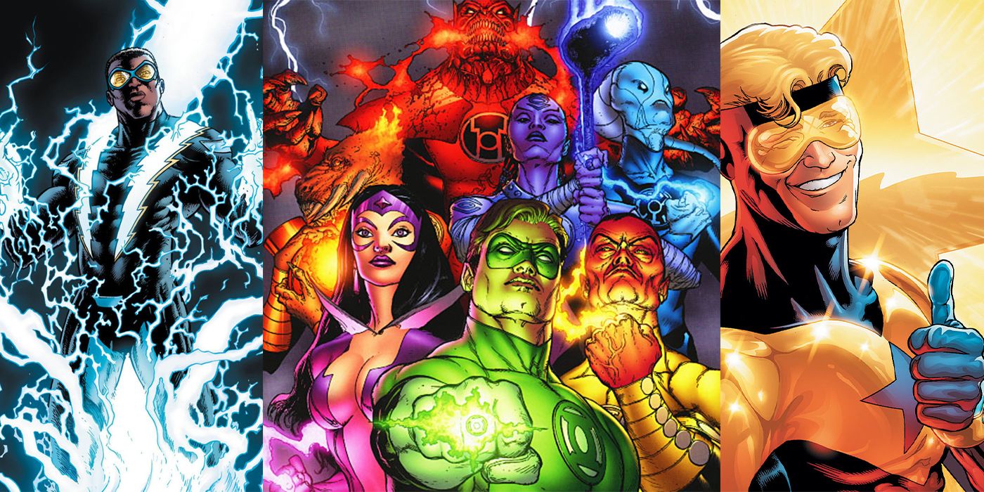 Split image showing various characters from the world of DC comics.