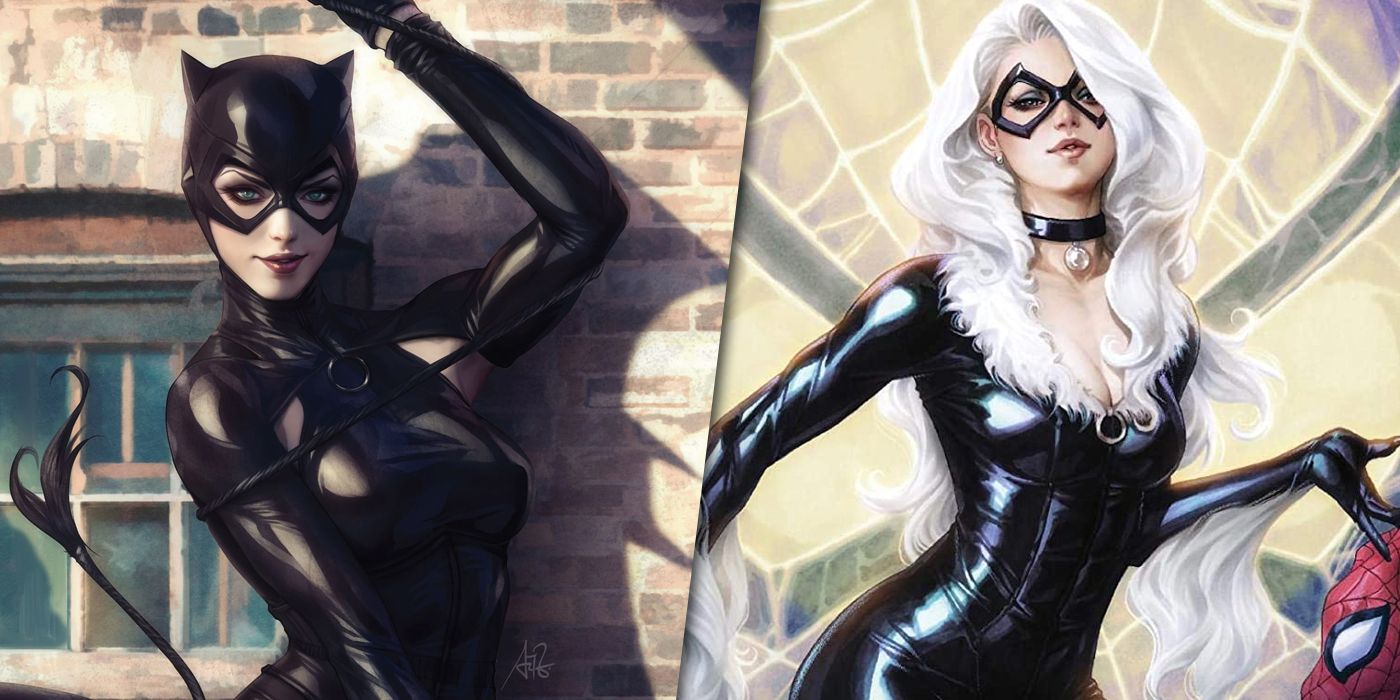 DC's Catwoman and Marvel's Black Cat split image