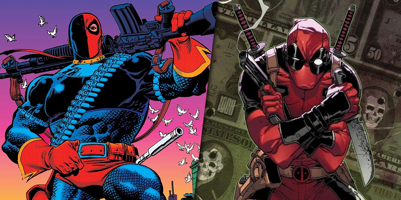 DC's Deathstroke and Marvel's Deadpool split image