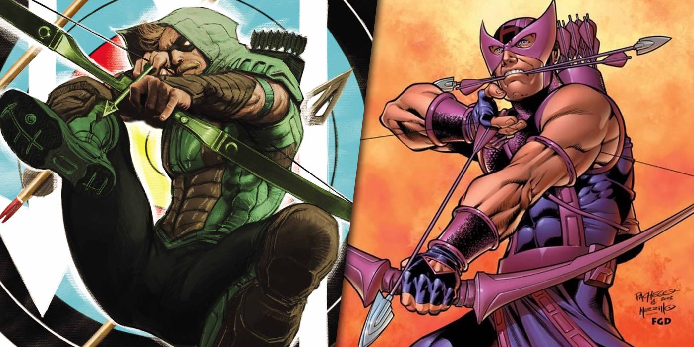 DC's Green Arrow and Marvel's Hawkeye split image