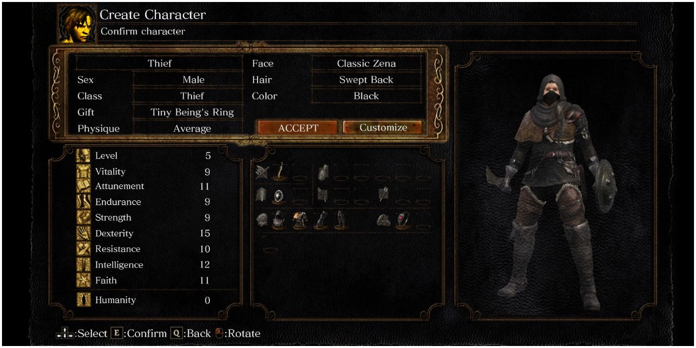 Dark Souls Thief Create Character screen