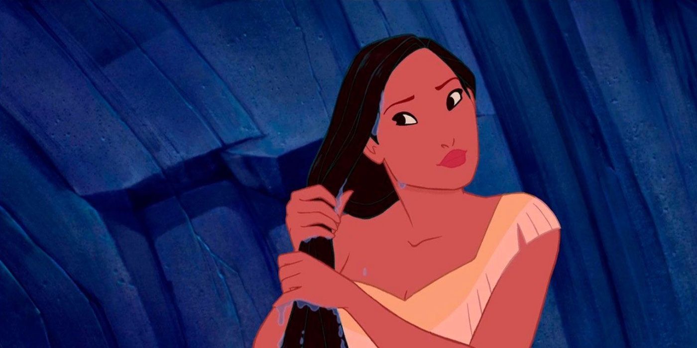 Disney's Pocahontas rinsing her hair