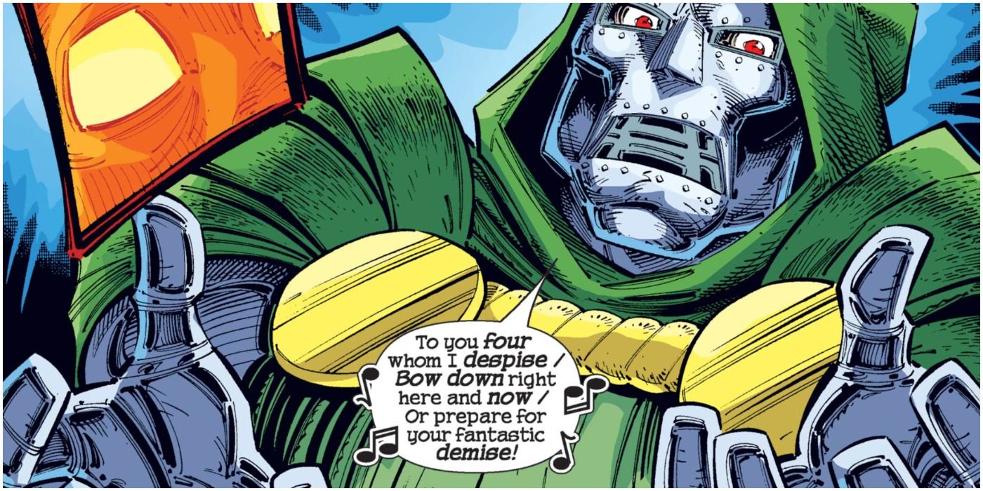 Doctor Doom from Earth-200784 singing to the Human Torch in Marvel Adventures Fantastic Four #25