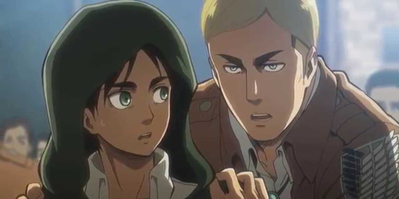 Erwin questioning Eren about a spy