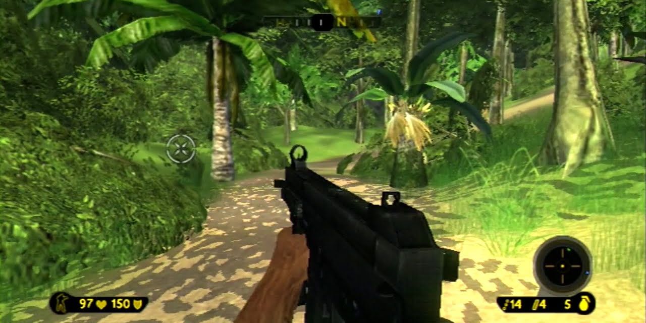A player explores the jungle brandishing an SMG in Far Cry Vengeance