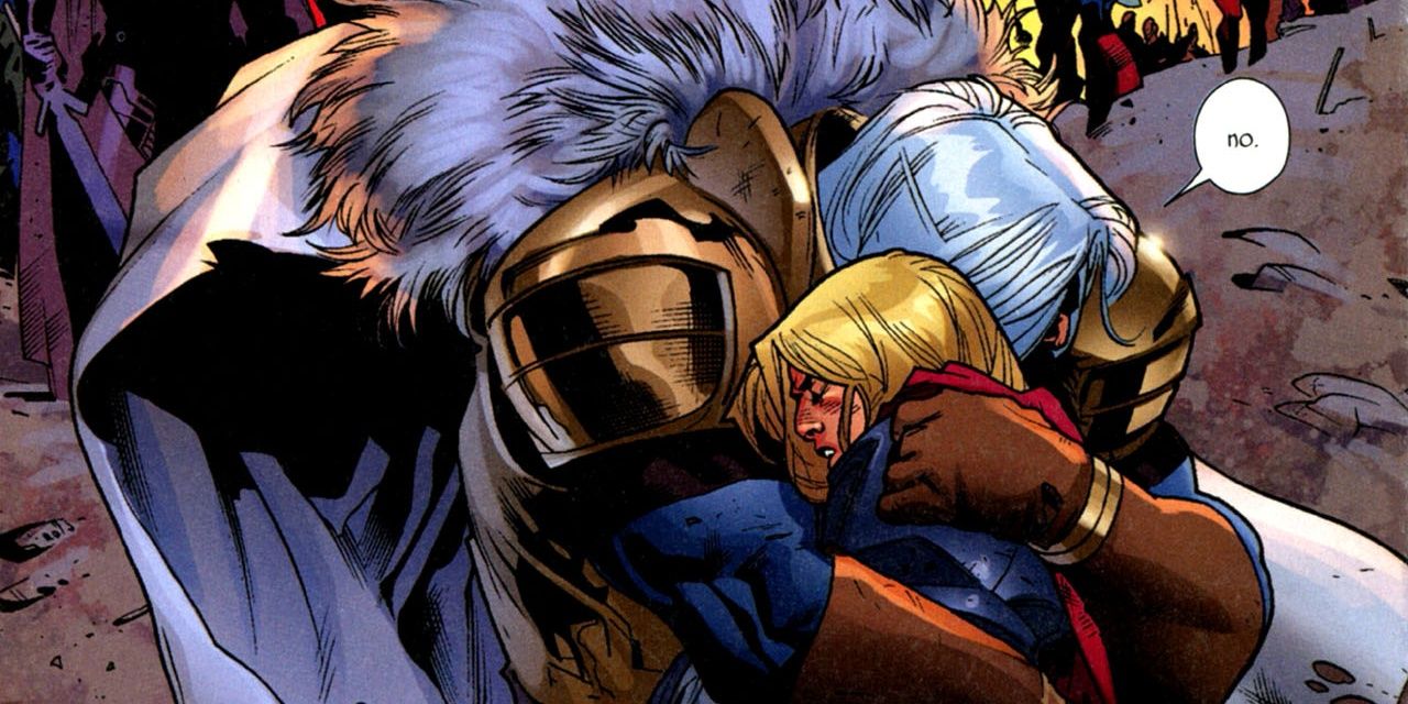 Odin holds a dying Thor in Marvel Comics