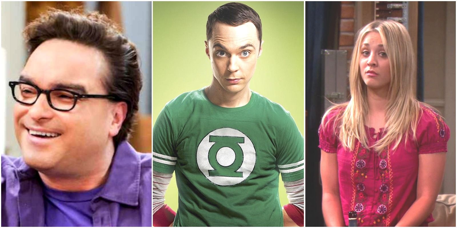 A split image of Leonard, Penny, and Sheldon in The Big Bang Theory