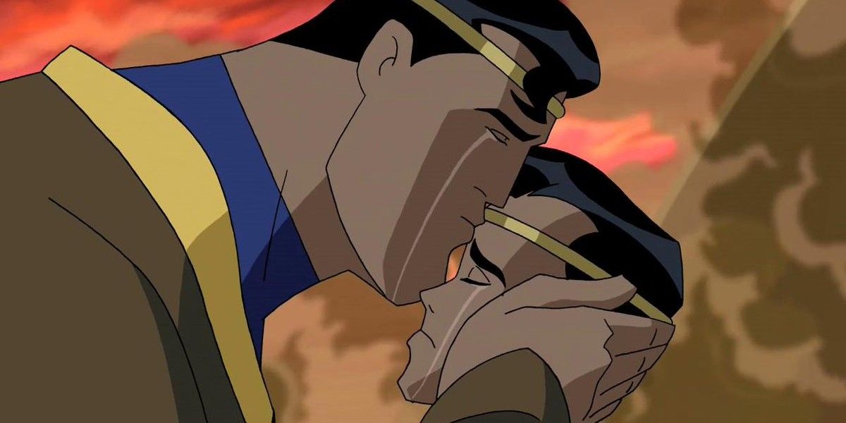 Superman says goodbye to his son in the Justice League Unlimited episode For the Man Who Has Everything