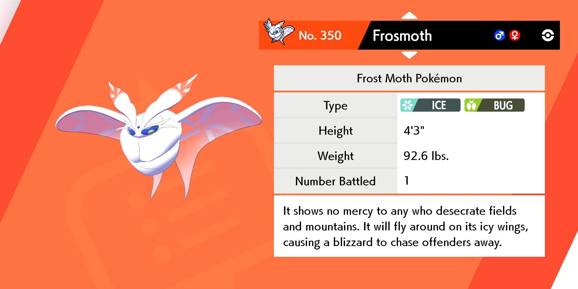 Frosmoth's Pokédex entry in the Pokémon games.