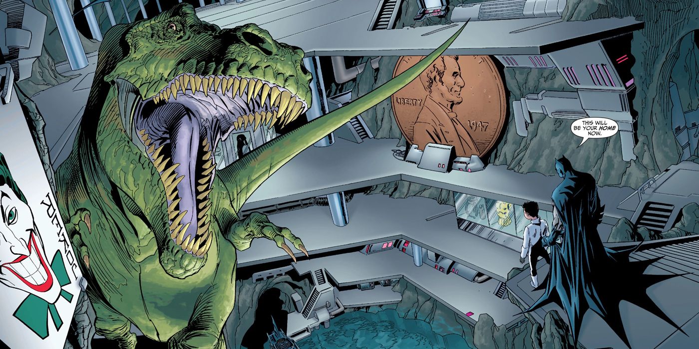 Giant T-Rex robot in the Batcave