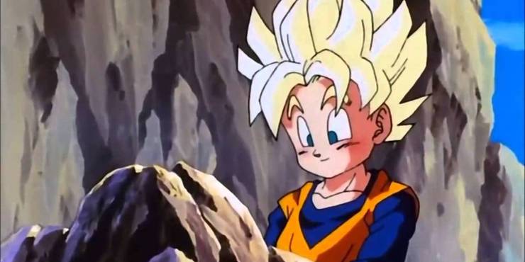 Goku vê seu filho Goten pela primeira vez 