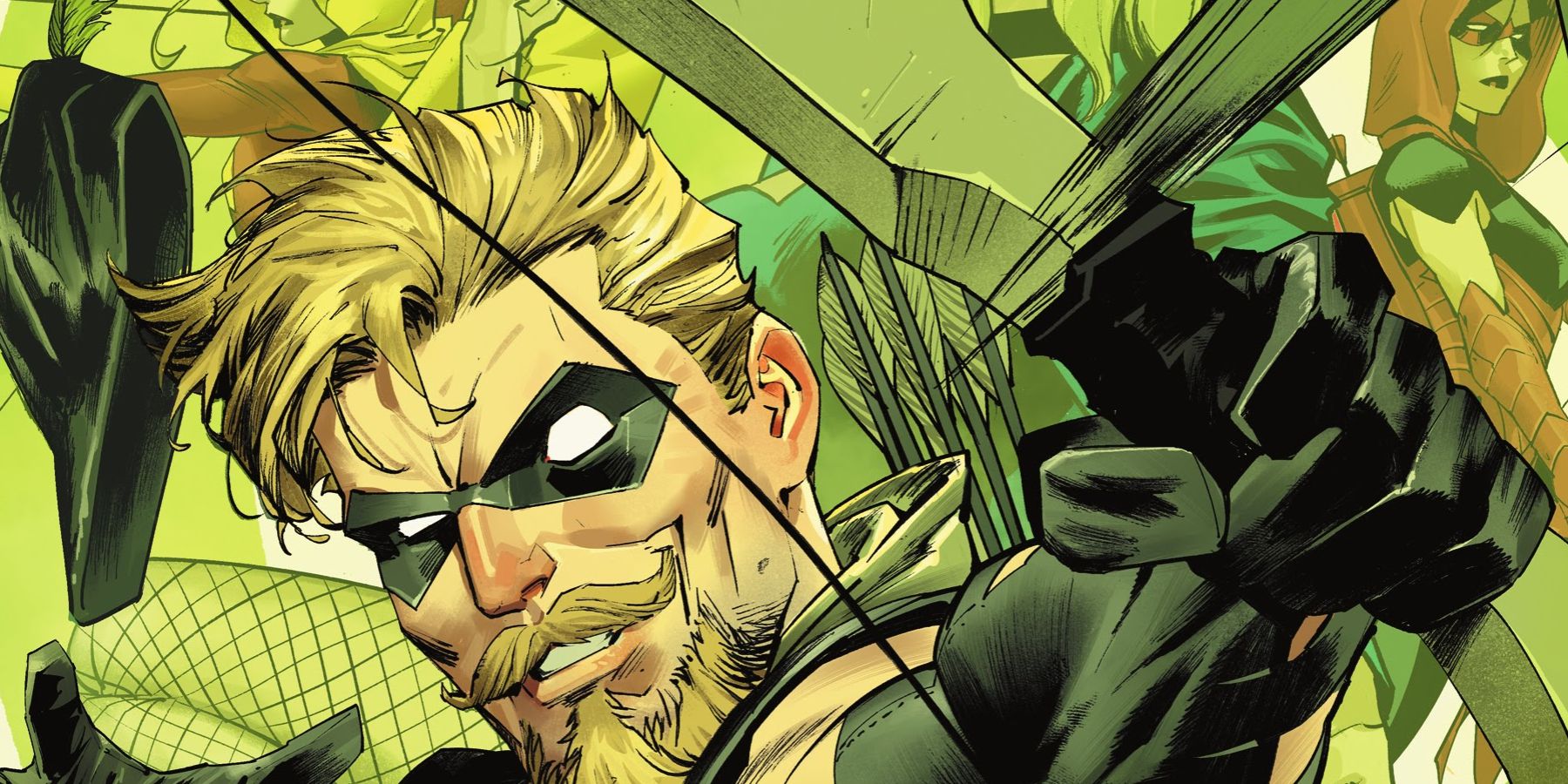 Green Arrow shoots an arrow on the cover of the Anniversary special