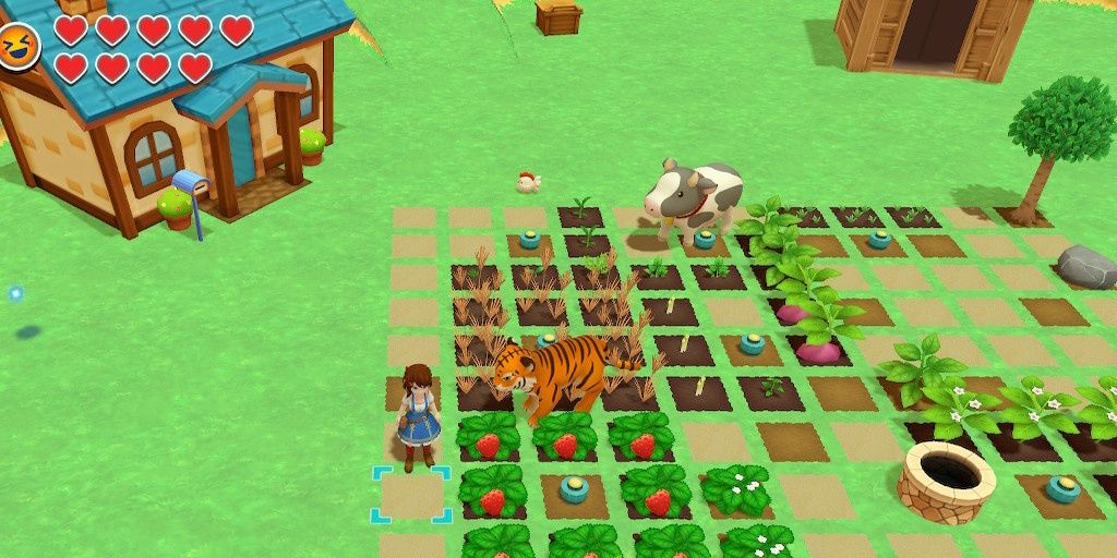 A Farmer From Harvest Moon is trying to stop a Tiger from lighting their Farm on fire