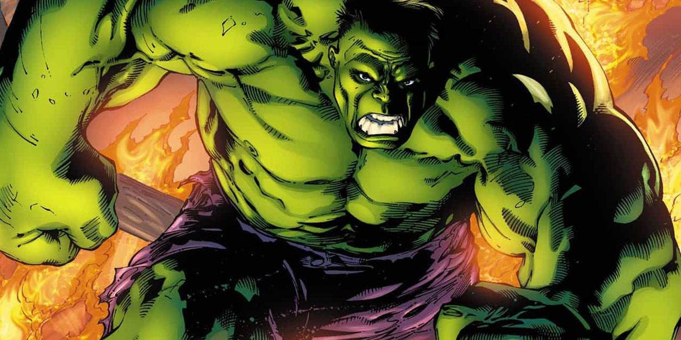 Hulk standing in fiery rubble
