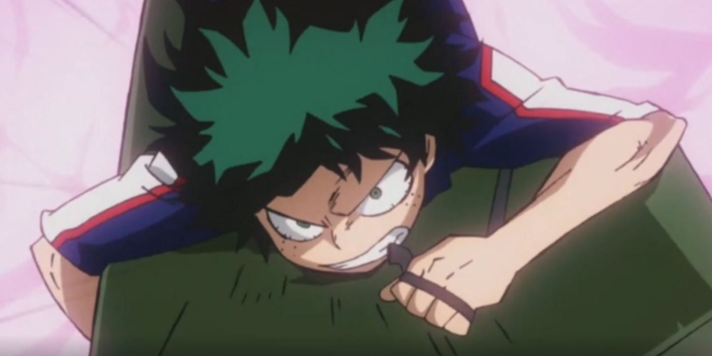 Deku flying through the obstacle race course My Hero Academia