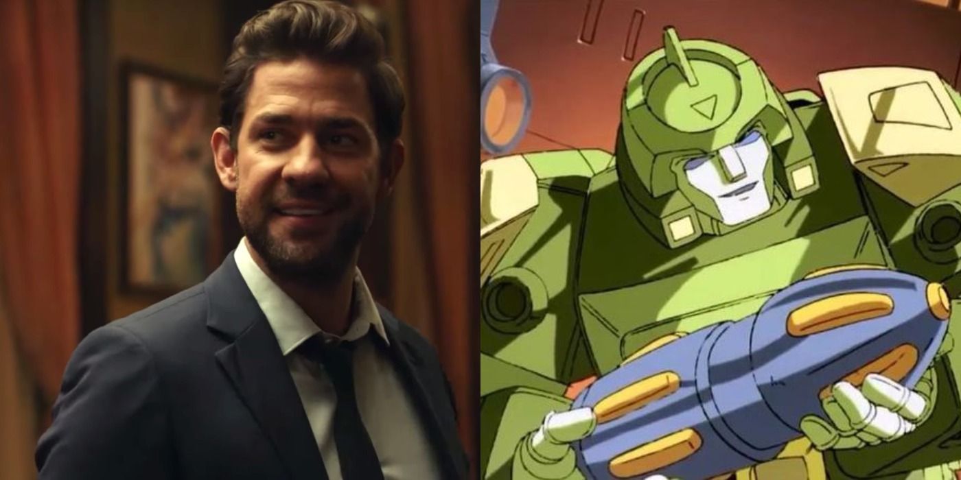 An image of John Krasinski as Jack Ryan next to an image of Springer from The Transformers: The Movie.