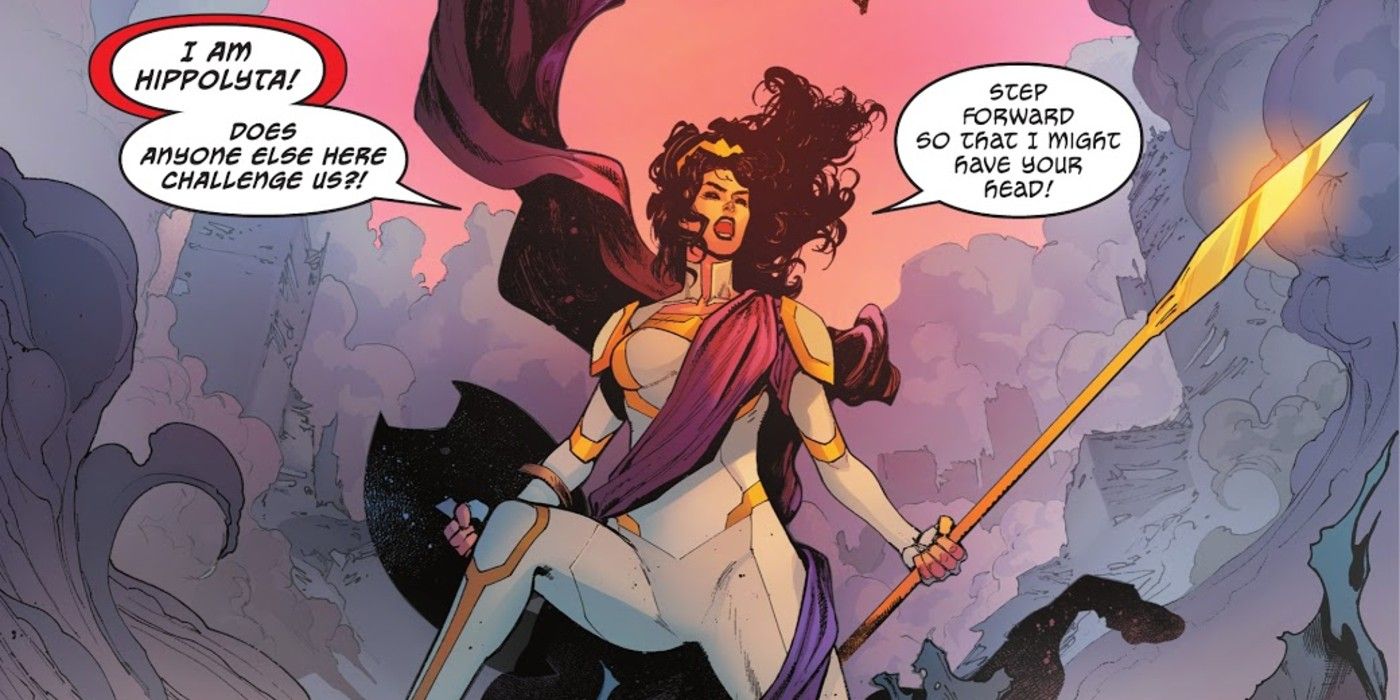 Hippolyta Brutus from the Justice League comics puts out a challenge to her enemies.