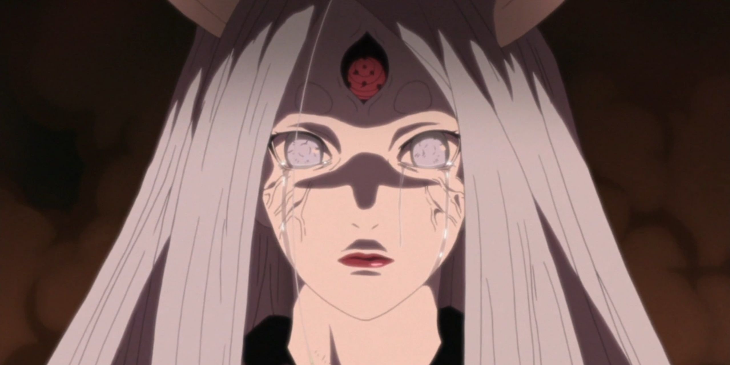 Kaguya using byakugan crying in Naruto