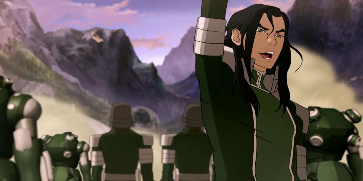 Kuvira rejoicing at her victory in the battle of Zaofu