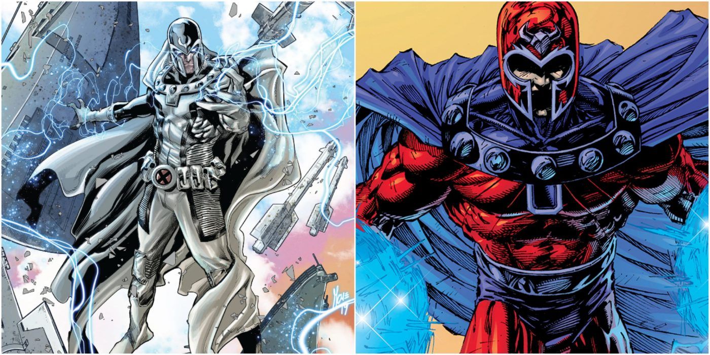 A split image showing two different stills of Magneto