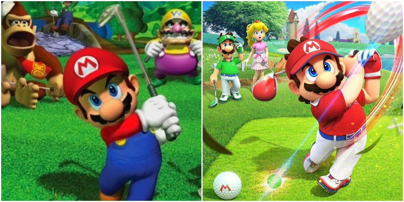 A side-by-side of Mario Golf: Toadstool Tour and Mario Golf: Super Rush