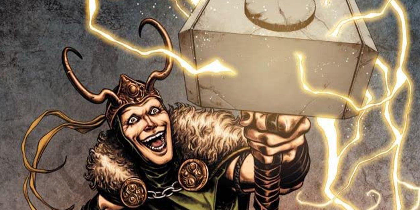 Loki raises Thor's hammer