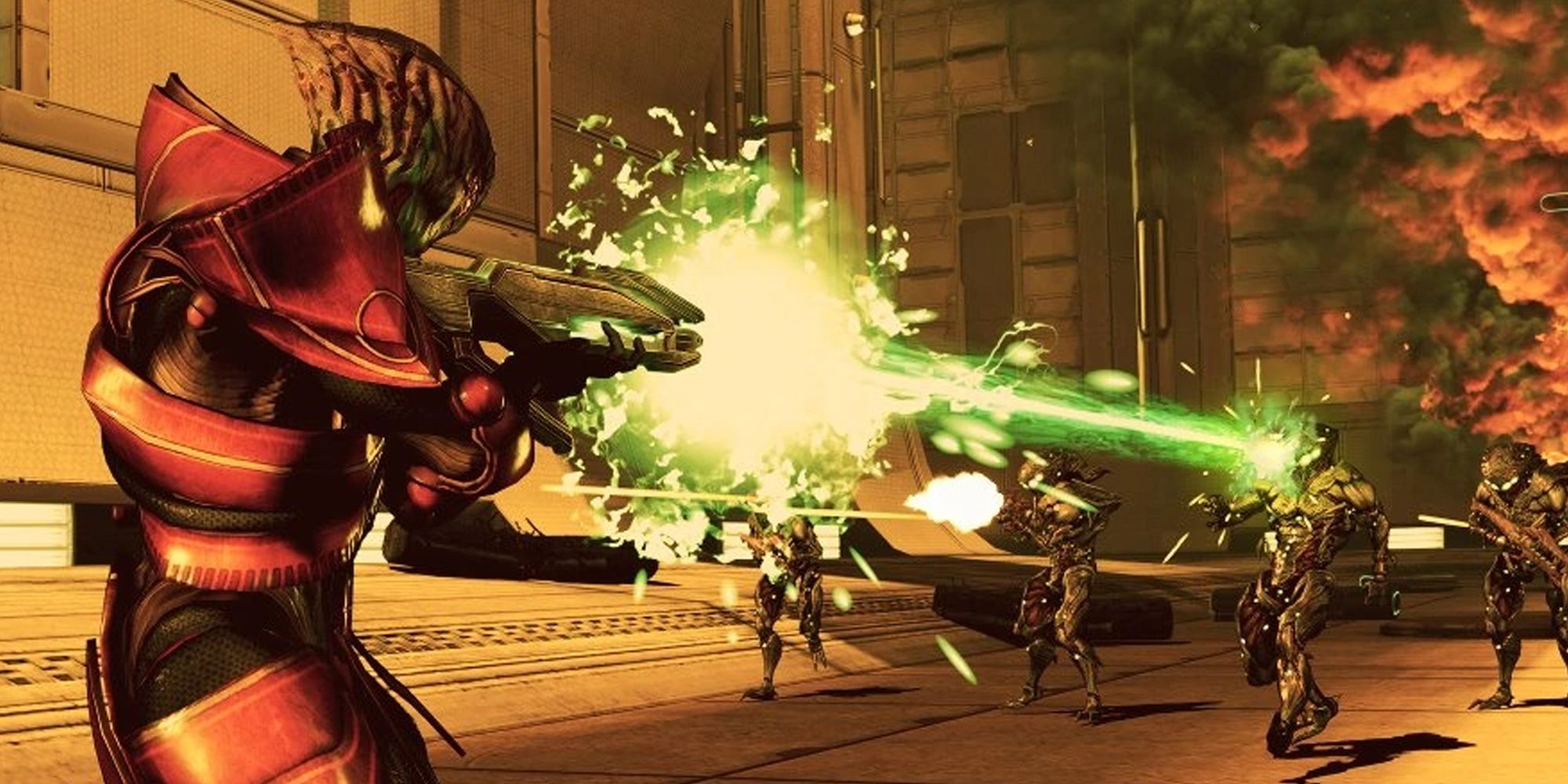 Javik is attacked by Collectors during a flashback in Mass Effect 3's From Ashes DLC.