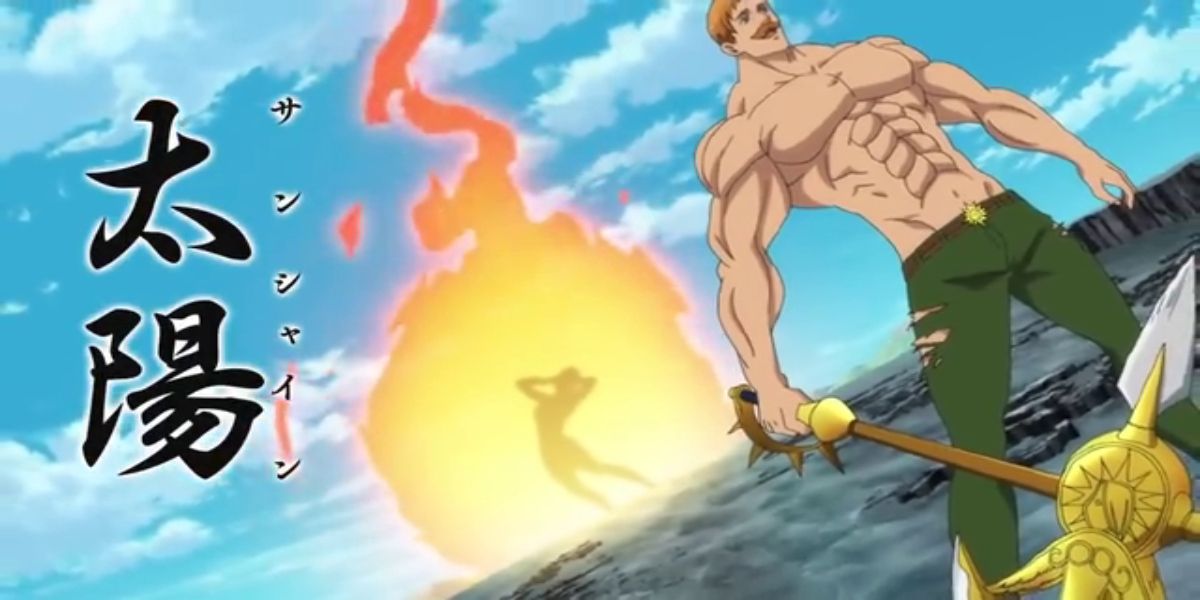 Escanor stands heroically while Melascula is engulfed in flames