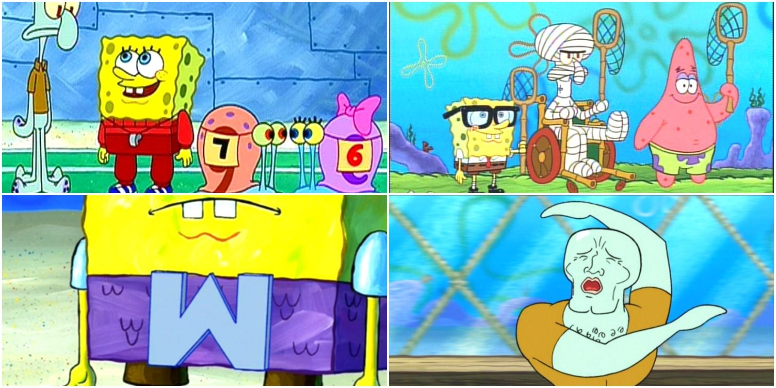 Handsome Squidward, Wumbo Belt, Jellyfishing, and Snail Racing from the SpongeBob show