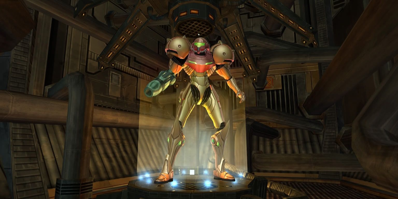 Samus Aran Prepping for Exploration in Metroid Prime
