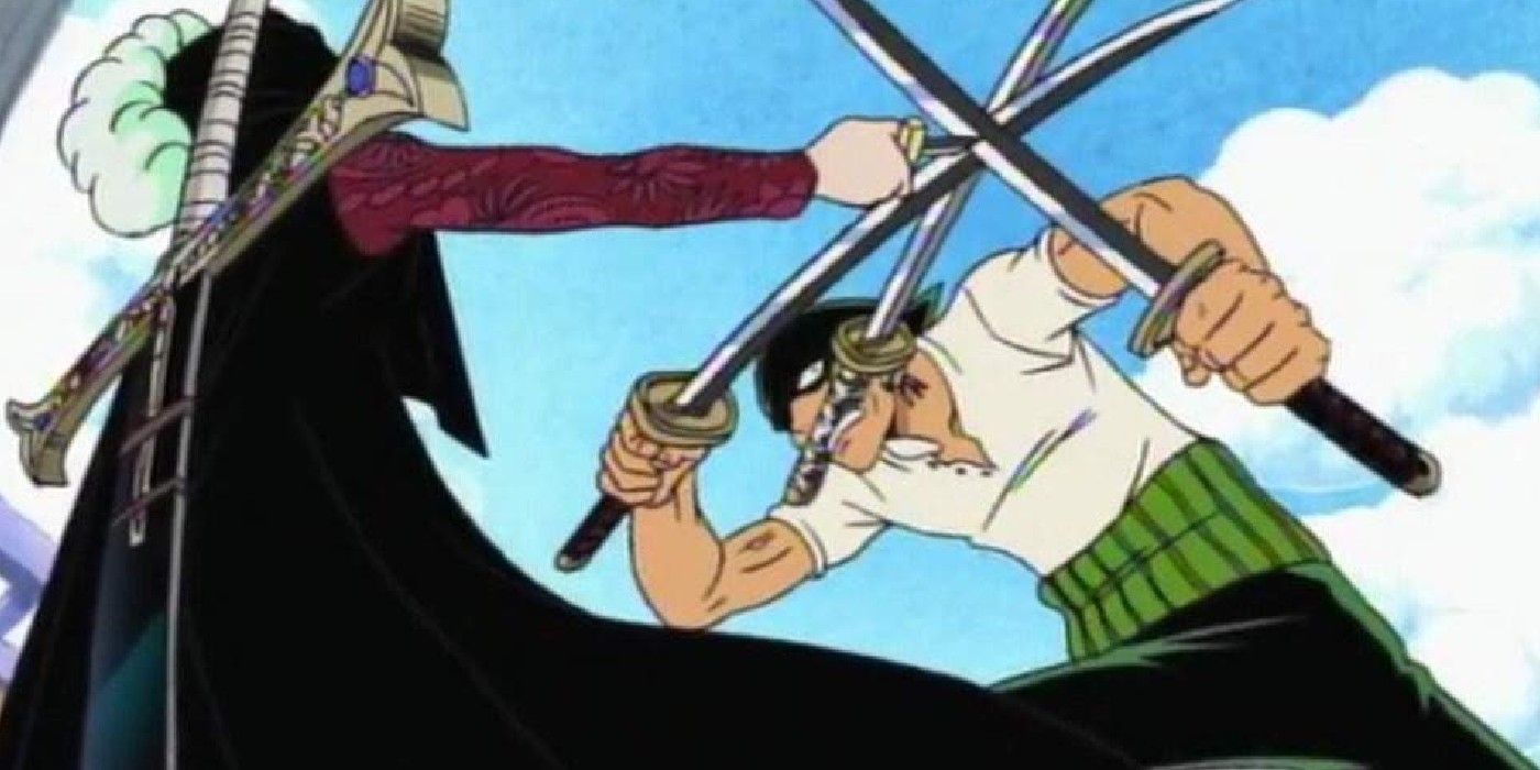 Mihawk Stops Zoro With A Puny Knife One Piece