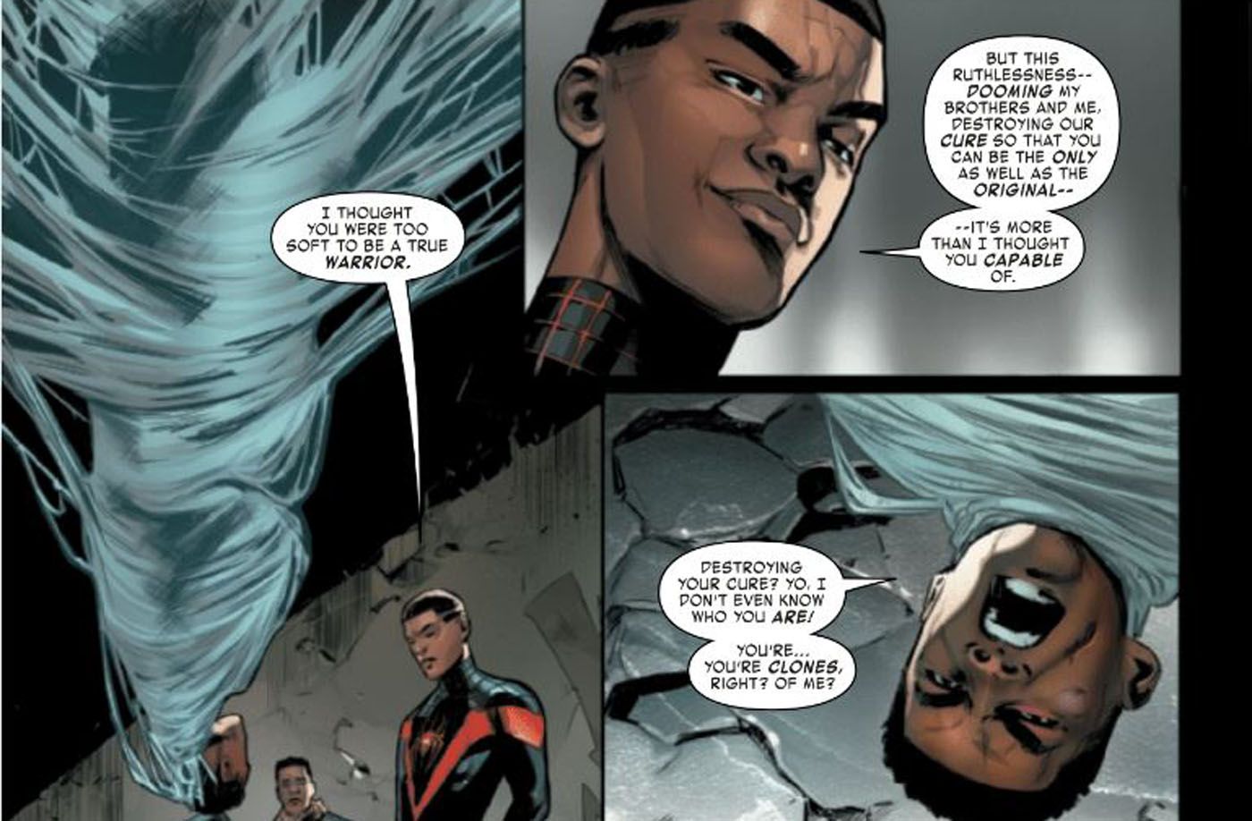Miles Morales Spider-Man talking to his clone Selim.
