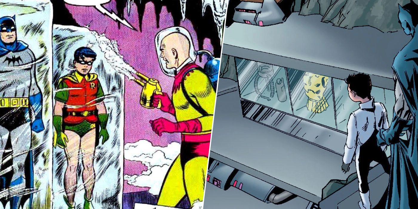 Mr Freeze vs Batman and Robin and his gear in the Batcave