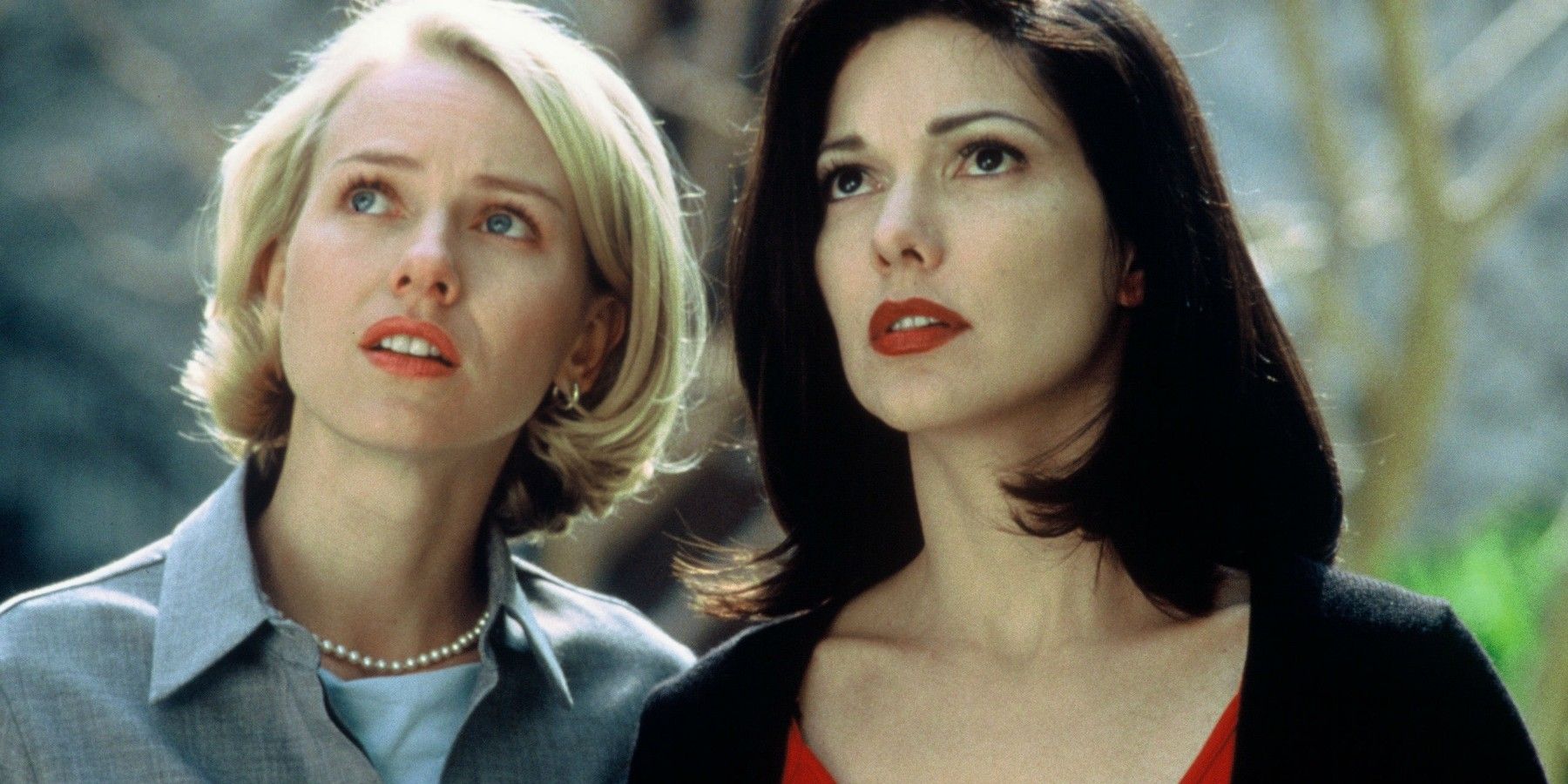 Two women looking up in Mulholland Drive.
