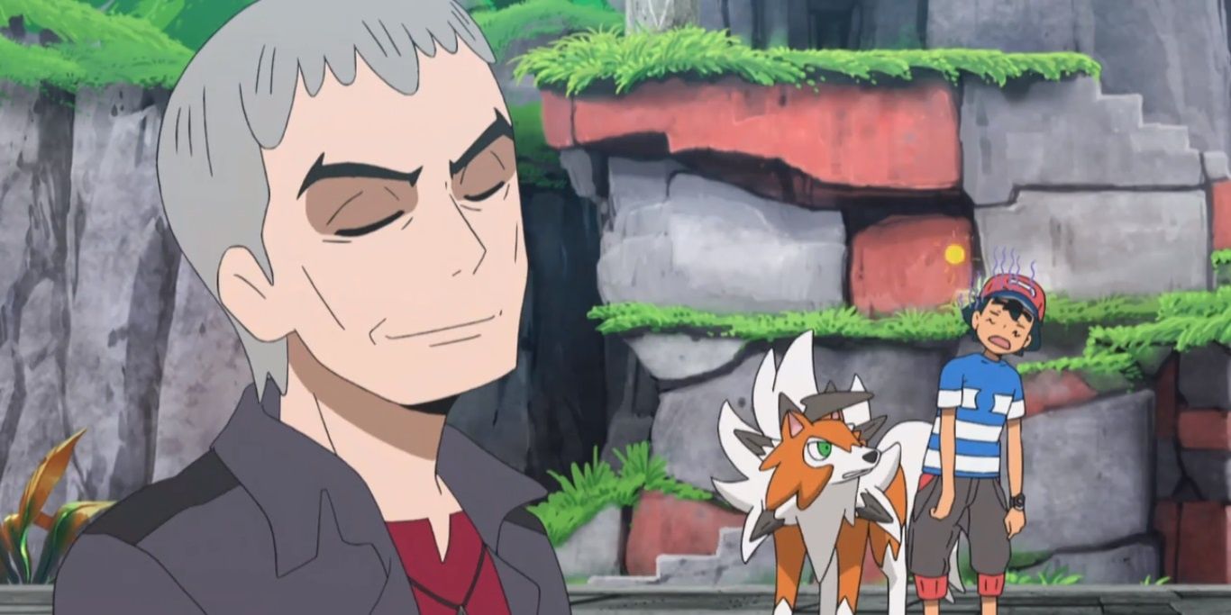 Nanu, Ash and Lycanroc in the Pokemon anime